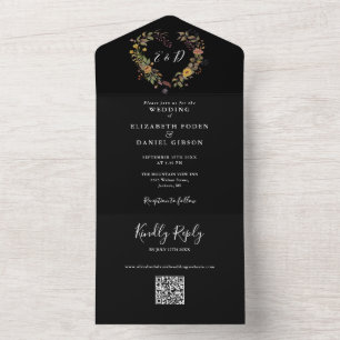 Elegante rustikale florale Herz-QR-Code-Hochzeit All In One Einladung
