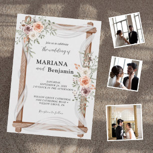 Elegante Rustikale Florale Hochzeit  Einladung