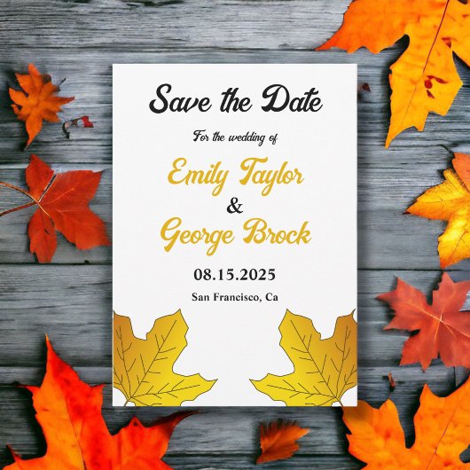 Elegante Rustikale Gold-Blätter fallen blutige Hoc Save The Date