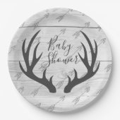 Elegante rustikale graue Geweihe u. weißes Holz Pappteller (Vorderseite)