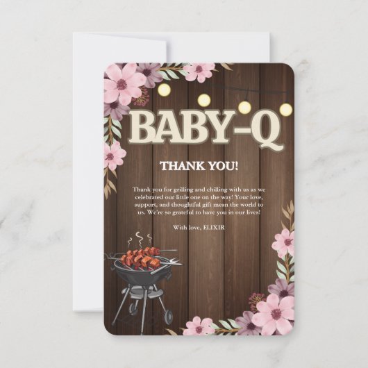 Elegante rustikale Grill Baby-Q Grill Babydusche Dankeskarte (Vorderseite)