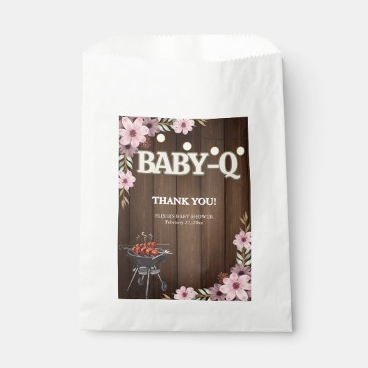 Elegante rustikale Grill Baby-Q Grill Babydusche Geschenktütchen (Vorderseite)