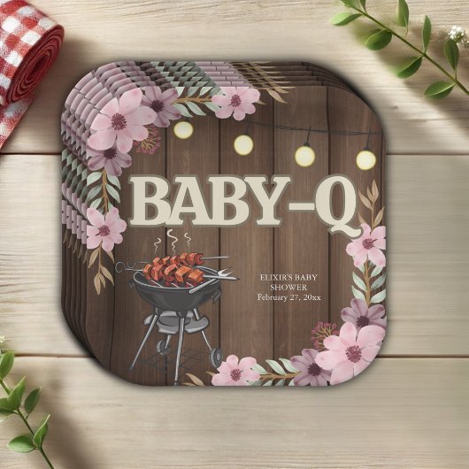 Elegante rustikale Grill Baby-Q Grill Babydusche Pappteller