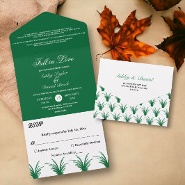 Elegante Rustikale Grüngras Boho Chic Hochzeit im  All In One Einladung