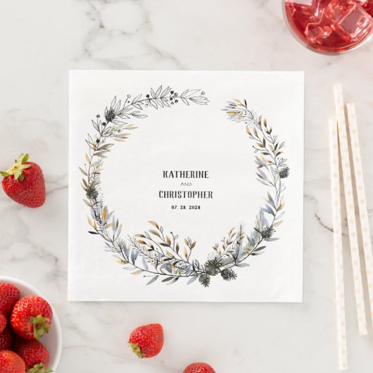 Elegante Rustikale, handgezeichnete Winterkiefernz Serviette (Beispiel)