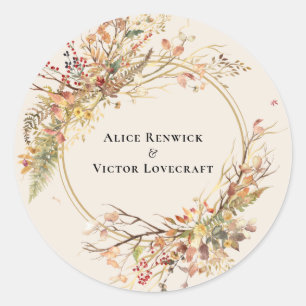 Elegante Rustikale Herbst-Beige-Hochzeitsumschlags Runder Aufkleber