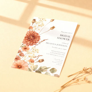 Elegante rustikale Herbst-Blumen-Brautparty Einladung
