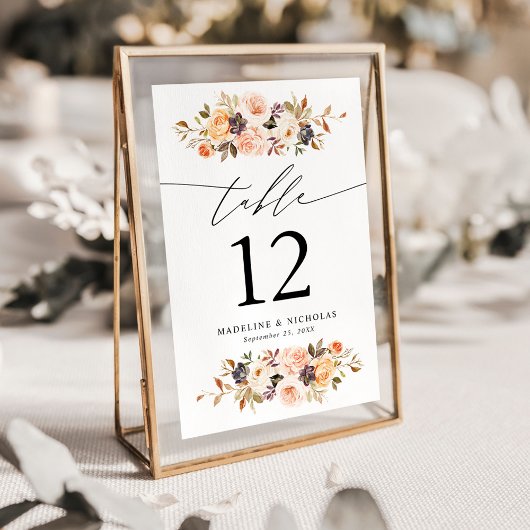 Elegante Rustikale Herbst-Blumenhochzeit Tischnummer