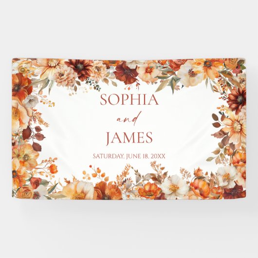 Elegante Rustikale Herbst-Herbst-Blumenhochzeit Banner (Horizontal)