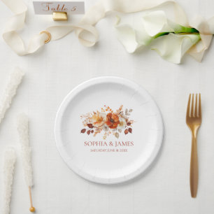 Elegante Rustikale Herbst-Herbst-Blumenhochzeit Pappteller