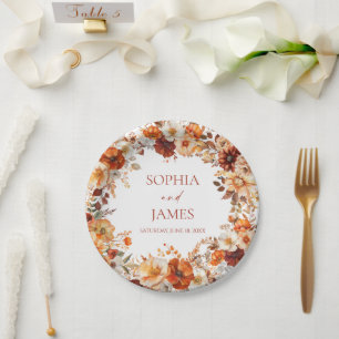 Elegante Rustikale Herbst-Herbst-Blumenhochzeit Pappteller