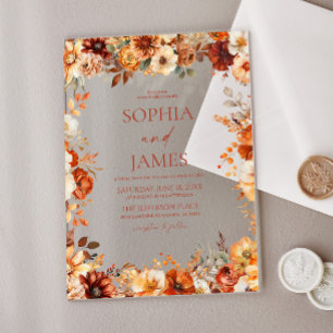 Elegante Rustikale Herbst-Hochzeit mit Blumen Acryleinladungen