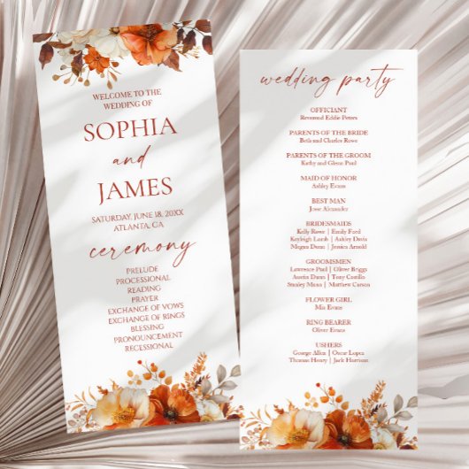 Elegante Rustikale Herbst-Hochzeit mit Blumen Programm