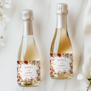 Elegante Rustikale Herbst-Hochzeit mit Blumen Schaumweinetikett