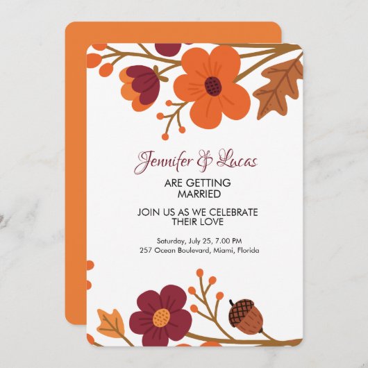 Elegante Rustikale Herbstblütenhochzeit Einladung (Vorne/Hinten)