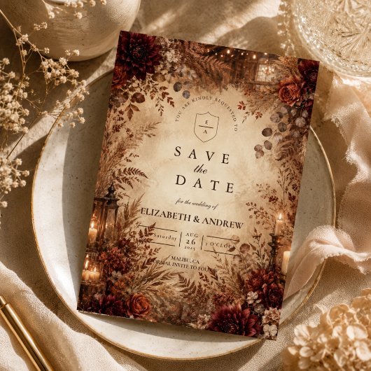 Elegante rustikale Herbsthochzeit Save The Date