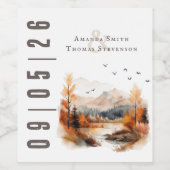 Elegante rustikale Herbstlandschaft Hochzeit Weinetikett (Einzelnes Label)