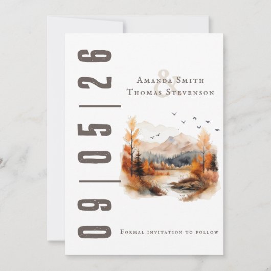 Elegante rustikale Herbstlandschaft Save The Date (Vorderseite)