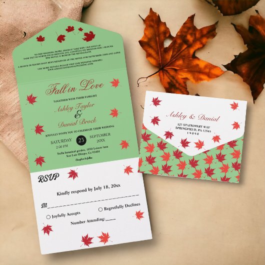 Elegante rustikale Herbstlaub träumen von grüner H All In One Einladung