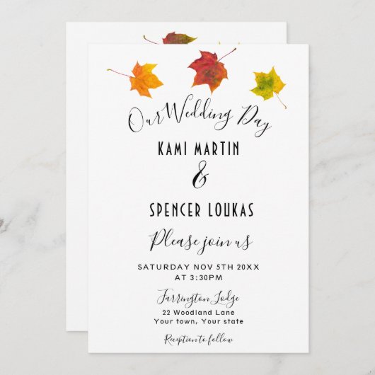 Elegante rustikale Herbstlaube Hochzeit Einladung (Vorne/Hinten)