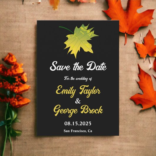 Elegante rustikale Herbstlaube Schwarz-Weiß-Hochze Save The Date