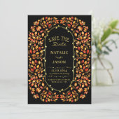 Elegante rustikale Herbstlaubs Boho Wedding Save The Date (Stehend Vorderseite)