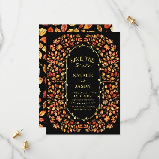 Elegante rustikale Herbstlaubs Boho Wedding Save The Date (Vorderseite/Rückseite Beispiel)