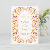 Elegante rustikale Herbstlaubs Boho Wedding Save The Date (Stehend Vorderseite)