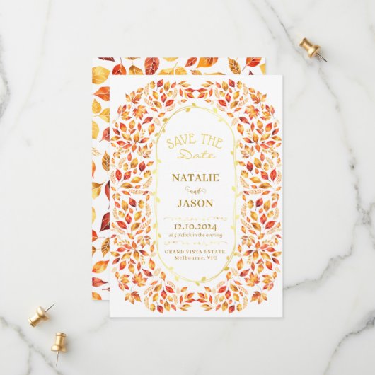 Elegante rustikale Herbstlaubs Boho Wedding Save The Date (Vorderseite/Rückseite Beispiel)