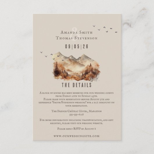 Elegante rustikale Herbstmontage Hochzeitslandscha Begleitkarte (Vorderseite)