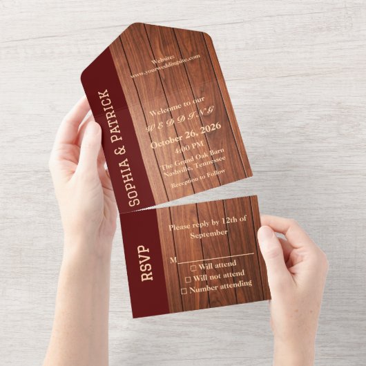 Elegante rustikale Hochzeit All In One Einladung (Abreißtisch)