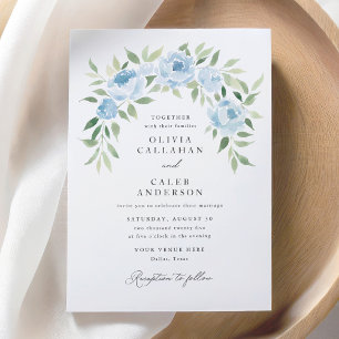 Elegante Rustikale Hochzeit der Blauen Flora Einladung