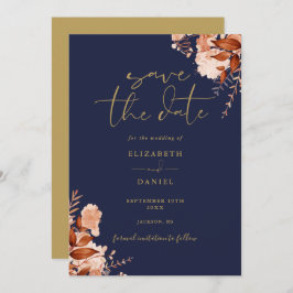 Elegante Rustikale Hochzeit der blauen und goldene Save The Date