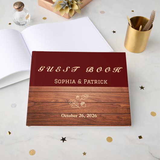Elegante rustikale Hochzeit Gästebuch (Vorderseite Offen)