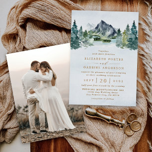 Elegante rustikale Hochzeit im Gebirge Foto echtes Folieneinladung