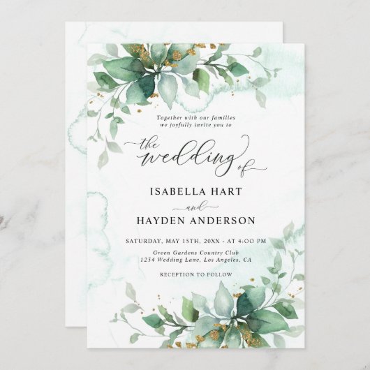 Elegante Rustikale Hochzeit im Grünen Einladung (Vorne/Hinten)