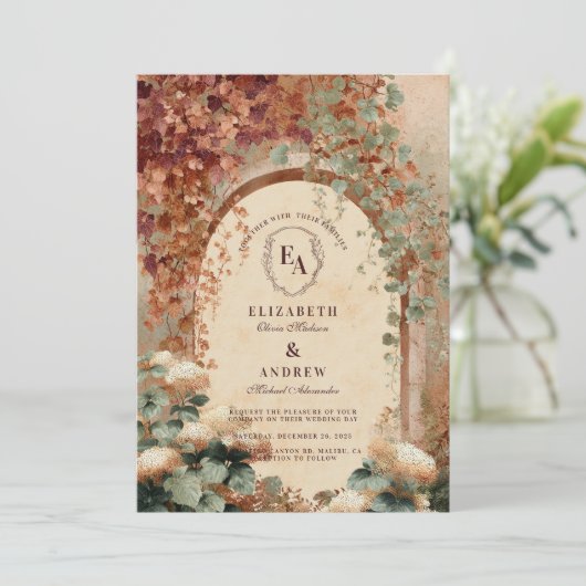 Elegante rustikale Hochzeit im Herbst Einladung (Stehend Vorderseite)