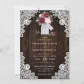 Elegante Rustikale Hochzeit in Burgund Rosa Blüten Einladung (Vorderseite)