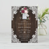 Elegante Rustikale Hochzeit in Burgund Rosa Blüten Einladung (Stehend Vorderseite)