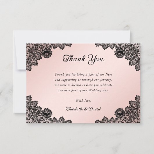 Elegante Rustikale Hochzeit in Schwarz und Rosa Dankeskarte (Vorderseite)