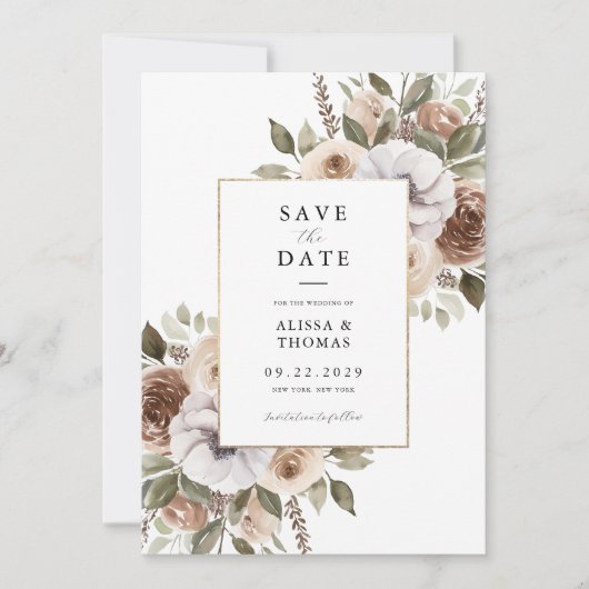 Elegante Rustikale Hochzeit mit Flora Save The Date (Vorderseite)