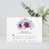 Elegante rustikale Hochzeit mit Lila Blütenschwarm RSVP Karte (Stehend Vorderseite)