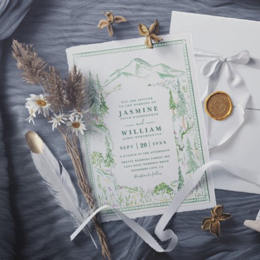 Elegante rustikale Hochzeit mit Wald und Bäumen Einladung