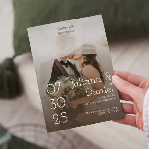 Elegante rustikale Hochzeit Personalisierte Foto-V Einladung