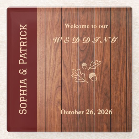 Elegante rustikale Hochzeitseinladung Glasuntersetzer (Vorderseite)
