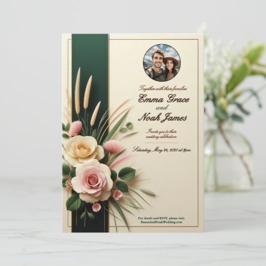 Elegante Rustikale Hochzeitsfeier Einladung (Stehend Vorderseite)