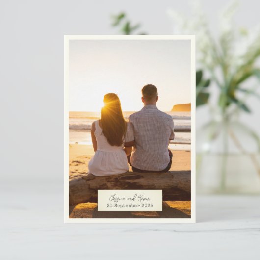 Elegante rustikale Hochzeitskarte mit Foto Begleitkarte (Stehend Vorderseite)