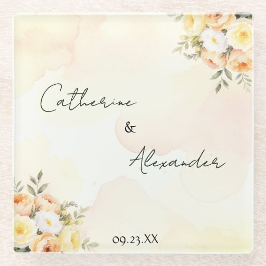 Elegante rustikale Hochzeitssaison Wasserfarben-Ro Glasuntersetzer (Vorderseite)