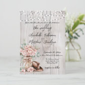 Elegante rustikale Holz-Rose Hochzeit Einladung (Stehend Vorderseite)