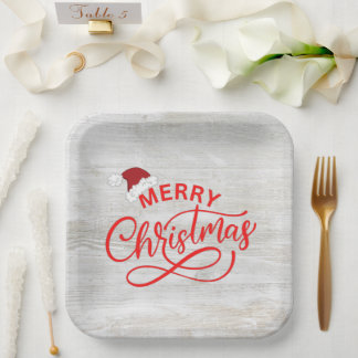 Elegante rustikale Holzkalligraphie mit Weihnachts Pappteller